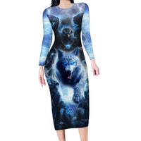 Native American Wolf And Eagle Family Matching Long Sleeve Bodycon Dress and Hawaiian Shirt Thunder Style - Wonder Print Shop