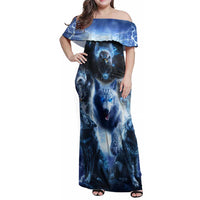 Native American Wolf And Eagle Family Matching Off Shoulder Maxi Dress and Hawaiian Shirt Thunder Style - Wonder Print Shop