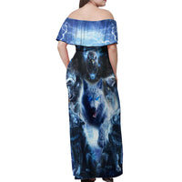 Native American Wolf And Eagle Off Shoulder Maxi Dress Thunder Style - Wonder Print Shop