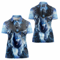 Native American Wolf And Eagle Women Polo Shirt Thunder Style - Wonder Print Shop