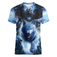 Native American Wolf And Eagle Women V-Neck T-Shirt Thunder Style - Wonder Print Shop