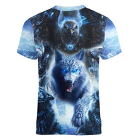 Native American Wolf And Eagle Women V-Neck T-Shirt Thunder Style - Wonder Print Shop