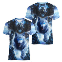 Native American Wolf And Eagle Women V-Neck T-Shirt Thunder Style - Wonder Print Shop