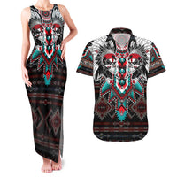 Native American Indian Warrior Skull Couples Matching Tank Maxi Dress and Hawaiian Shirt - Wonder Print Shop