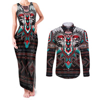 Native American Indian Warrior Skull Couples Matching Tank Maxi Dress and Long Sleeve Button Shirt - Wonder Print Shop