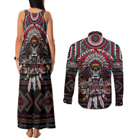 Native American Indian Warrior Skull Couples Matching Tank Maxi Dress and Long Sleeve Button Shirt - Wonder Print Shop
