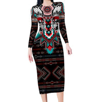 Native American Indian Warrior Skull Family Matching Long Sleeve Bodycon Dress and Hawaiian Shirt - Wonder Print Shop