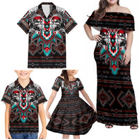 Native American Indian Warrior Skull Family Matching Off Shoulder Maxi Dress and Hawaiian Shirt - Wonder Print Shop