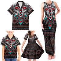 Native American Indian Warrior Skull Family Matching Tank Maxi Dress and Hawaiian Shirt - Wonder Print Shop