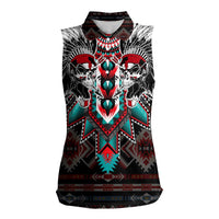 Native American Indian Warrior Skull Women Sleeveless Polo Shirt - Wonder Print Shop