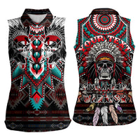 Native American Indian Warrior Skull Women Sleeveless Polo Shirt - Wonder Print Shop
