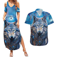 Beautiful Native American Wolf Couples Matching Summer Maxi Dress and Hawaiian Shirt Galaxy Art - Wonder Print Shop