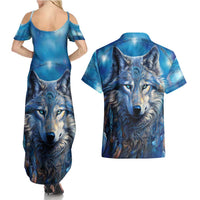 Beautiful Native American Wolf Couples Matching Summer Maxi Dress and Hawaiian Shirt Galaxy Art - Wonder Print Shop