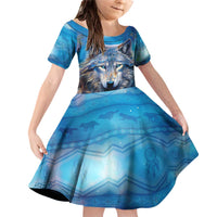 Beautiful Native American Wolf Family Matching Off Shoulder Short Dress and Hawaiian Shirt Galaxy Art - Wonder Print Shop