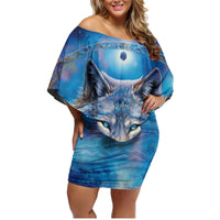 Beautiful Native American Wolf Family Matching Off Shoulder Short Dress and Hawaiian Shirt Galaxy Art - Wonder Print Shop