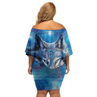 Beautiful Native American Wolf Family Matching Off Shoulder Short Dress and Hawaiian Shirt Galaxy Art - Wonder Print Shop