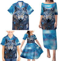 Beautiful Native American Wolf Family Matching Puletasi and Hawaiian Shirt Galaxy Art - Wonder Print Shop