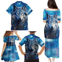 Beautiful Native American Wolf Family Matching Puletasi and Hawaiian Shirt Galaxy Art - Wonder Print Shop