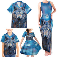 Beautiful Native American Wolf Family Matching Tank Maxi Dress and Hawaiian Shirt Galaxy Art - Wonder Print Shop
