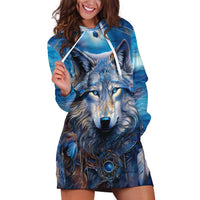 Beautiful Native American Wolf Hoodie Dress Galaxy Art - Wonder Print Shop