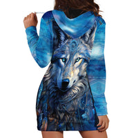 Beautiful Native American Wolf Hoodie Dress Galaxy Art - Wonder Print Shop