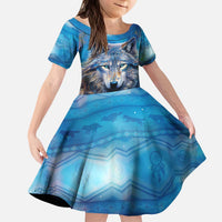 Beautiful Native American Wolf Kid Short Sleeve Dress Galaxy Art - Wonder Print Shop