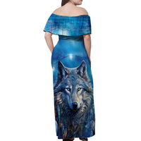 Beautiful Native American Wolf Off Shoulder Maxi Dress Galaxy Art - Wonder Print Shop