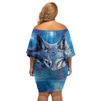 Beautiful Native American Wolf Off Shoulder Short Dress Galaxy Art - Wonder Print Shop