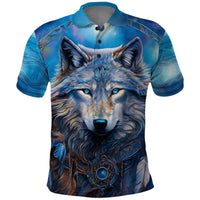 Beautiful Native American Wolf Polo Shirt Galaxy Art - Wonder Print Shop