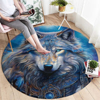 Beautiful Native American Wolf Round Carpet Galaxy Art