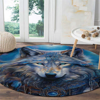 Beautiful Native American Wolf Round Carpet Galaxy Art