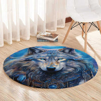 Beautiful Native American Wolf Round Carpet Galaxy Art