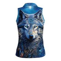 Beautiful Native American Wolf Women Sleeveless Polo Shirt Galaxy Art - Wonder Print Shop