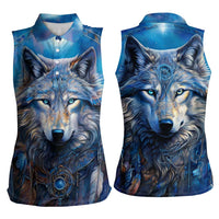 Beautiful Native American Wolf Women Sleeveless Polo Shirt Galaxy Art - Wonder Print Shop