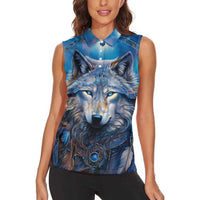 Beautiful Native American Wolf Women Sleeveless Polo Shirt Galaxy Art - Wonder Print Shop