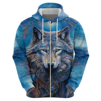 Beautiful Native American Wolf Zip Hoodie Galaxy Art - Wonder Print Shop