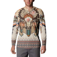 Native American Button Sweatshirt Buffalo Skull - Wonder Print Shop
