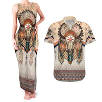 Native American Couples Matching Tank Maxi Dress and Hawaiian Shirt Buffalo Skull - Wonder Print Shop