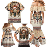 Native American Family Matching Mermaid Dress and Hawaiian Shirt Buffalo Skull - Wonder Print Shop