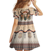 Native American Family Matching Off The Shoulder Long Sleeve Dress and Hawaiian Shirt Buffalo Skull - Wonder Print Shop