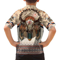 Native American Family Matching Off Shoulder Maxi Dress and Hawaiian Shirt Buffalo Skull - Wonder Print Shop