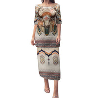 Native American Family Matching Puletasi and Hawaiian Shirt Buffalo Skull - Wonder Print Shop