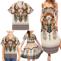 Native American Family Matching Summer Maxi Dress and Hawaiian Shirt Buffalo Skull - Wonder Print Shop