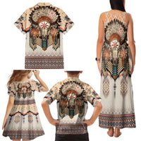 Native American Family Matching Tank Maxi Dress and Hawaiian Shirt Buffalo Skull - Wonder Print Shop