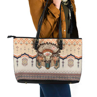 Native American Leather Tote Bag Buffalo Skull - Wonder Print Shop