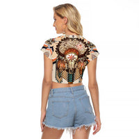 Native American Raglan Cropped T Shirt Buffalo Skull - Wonder Print Shop