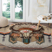 Native American Round Carpet Buffalo Skull