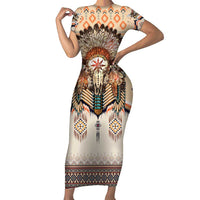 Native American Short Sleeve Bodycon Dress Buffalo Skull - Wonder Print Shop
