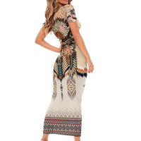 Native American Short Sleeve Bodycon Dress Buffalo Skull - Wonder Print Shop
