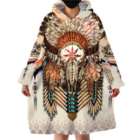Native American Wearable Blanket Hoodie Buffalo Skull - Wonder Print Shop